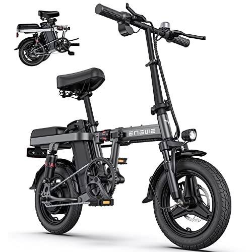 ENGWE T14 elcykel hopfällbar cykel, 14-tums stadscykel med LED-skärm, 48 V/10,2 Ah batteriräckvidd upp till 50 km, 25 km/h vikbar pedal med stötdämpare för tonåringar vuxna (Grå)