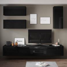 Tv-bänk inkl. hyllor 41x240 cm | Vägghängd | Badachro - Svart