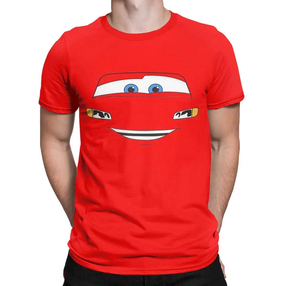 Roliga Glada Blixten McQueen Bilar T-shirts Herr Rund Hals Ren Bomull T-shirt Kortärmad T-shirt Presentidé Toppar cm blå