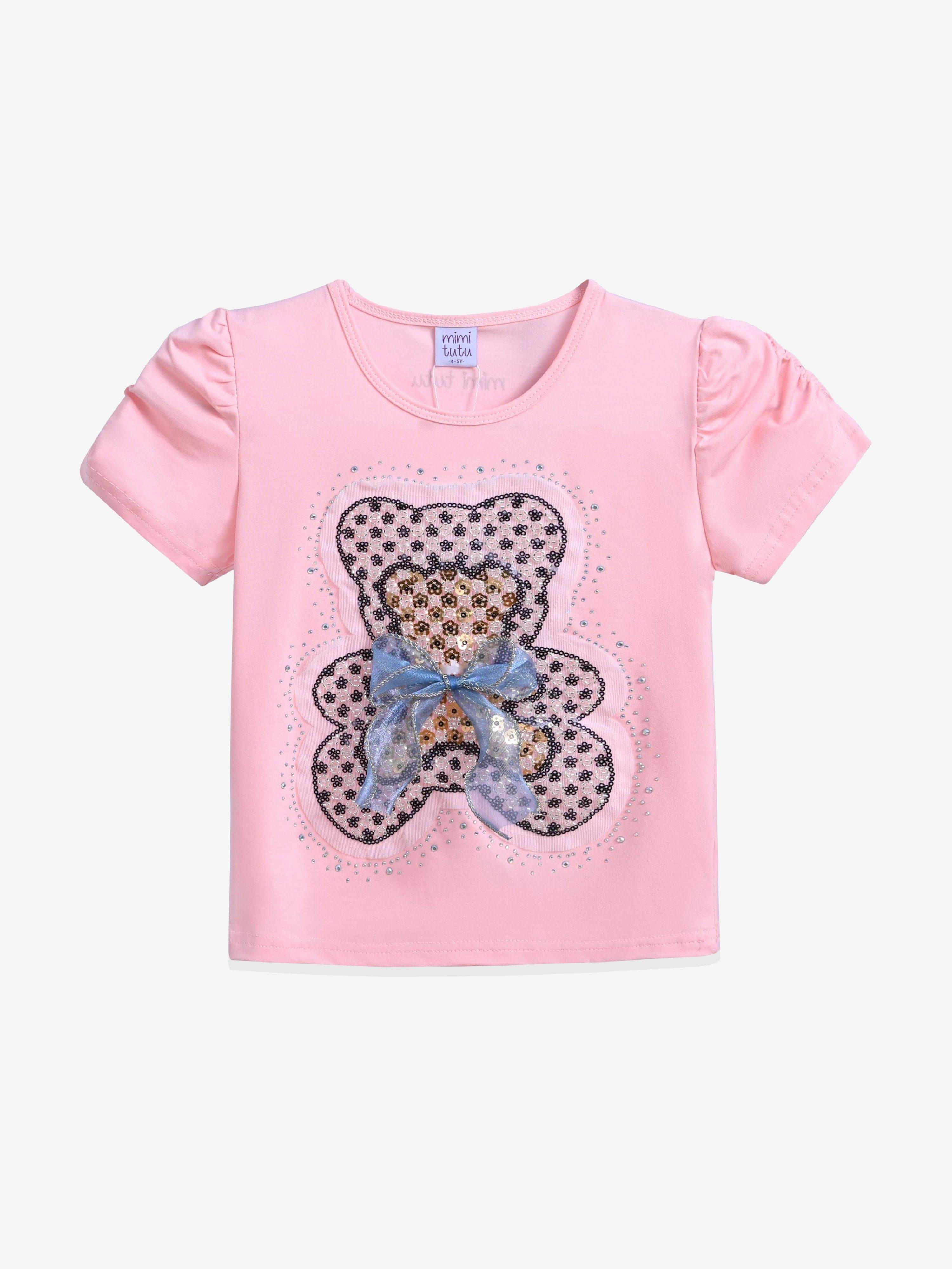 Pink Bear Applique T-Shirt - Pink / 7Y-8Y (7Y-8Y)