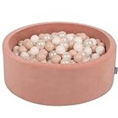 KiddyMoon Rund Sammet Bollhav 90 x 30 cm/300 bollar φ 7 cm bollgropar för spädbarn lekpool förskolebarn, ökenrosor: pastellbeige/vit/pärla