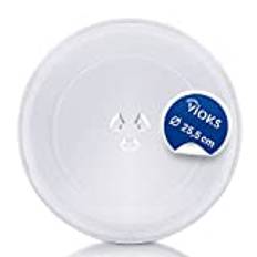 Vioks Roterande tallrik för mikrovågsugn, 25,5 cm, mikrovågsugnstallrik 255 mm, glastallrik, roterande tallrik, ersättningstallrik, glasplatta med 3 noppor för mikrovågsugnar