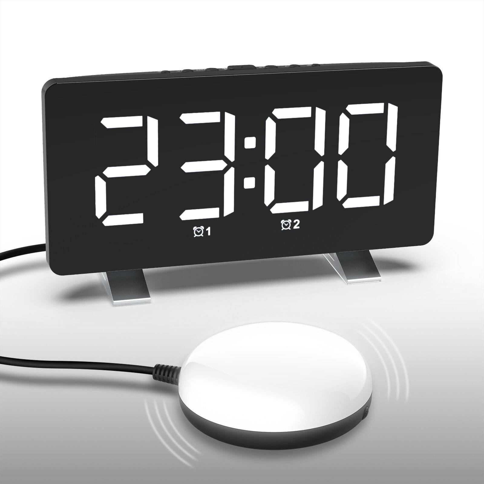 LED-spegel Digital Alarmklocka USB Auto Brightness Justering Snooze mode Power Off-minne Strong Vibration