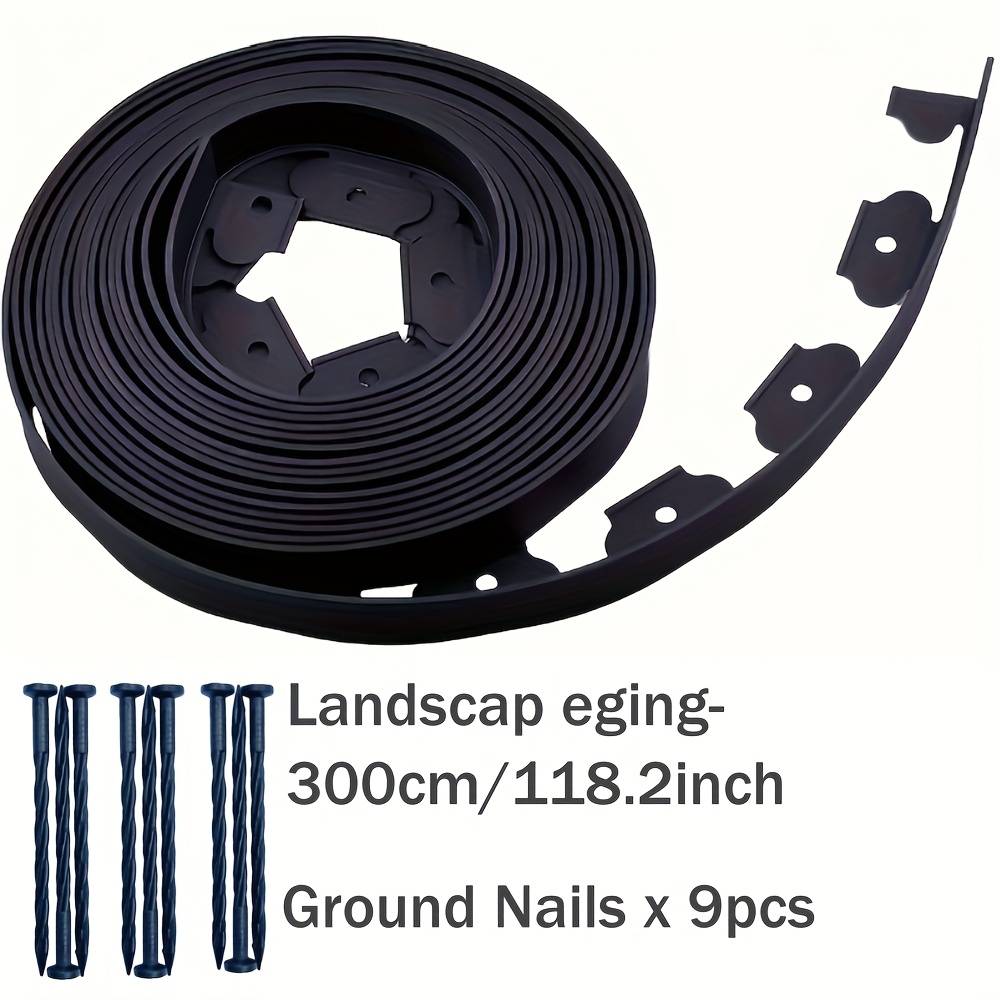 Pe Flexible Landscape Border Kit, 1m With 3 Stakes, With 9 Stakes, 10m With 30 Stakes, 5.0cm Width Garden Lawn Edging, Decorative Isolation Strip For Lawns, Flower Beds And Yard Landscaping
