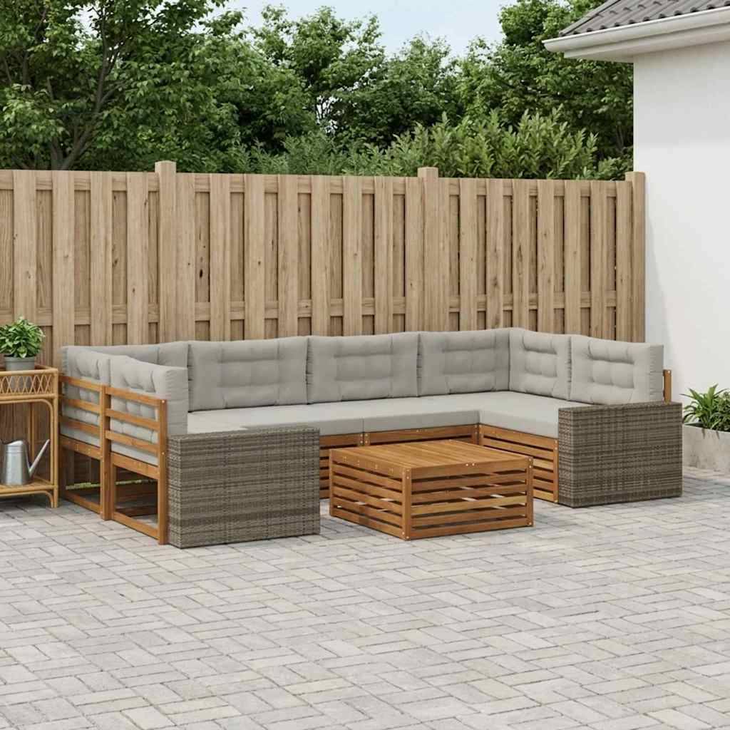 vidaXL Udendørs sofagruppe 7 pcs Naturfarvet og lysegrå Polyester