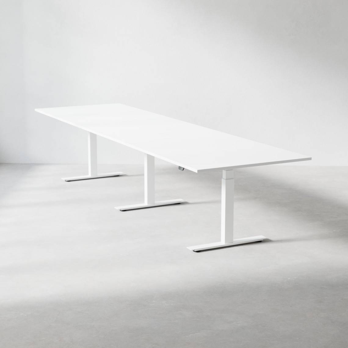 Hæve sænke konferencebord Modul, Størrelse 320 cm, Farve Hvid, Ben Hvid.