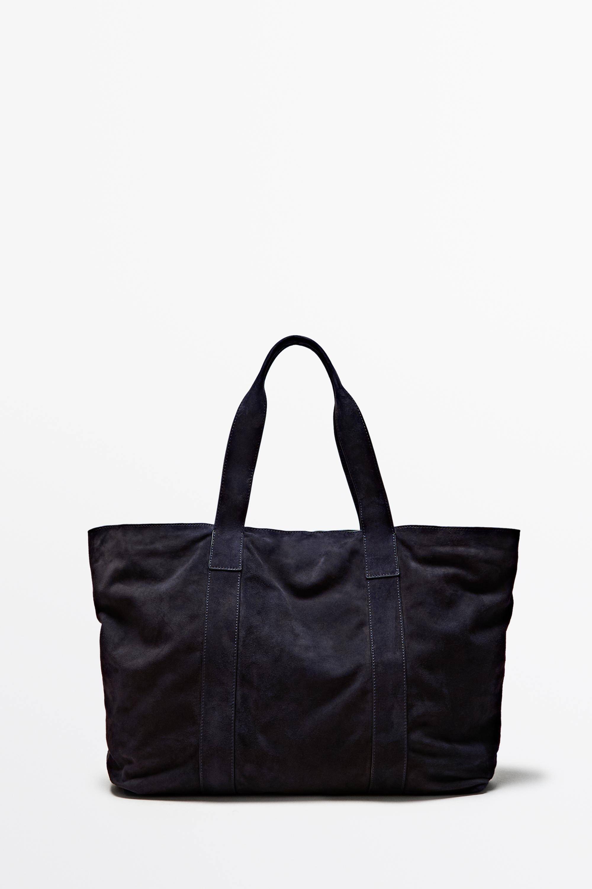 Massimo Dutti - Male - Shoppertaske I Spaltlæder - Marineblå - 01