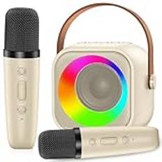 Creattop Karaokemaskin för barn med 2 x trådlösa mikrofoner, bärbar barnmikrofon med LED-lampor, Bluetooth-karaoke, presenter till flickor, leksak för familjefester