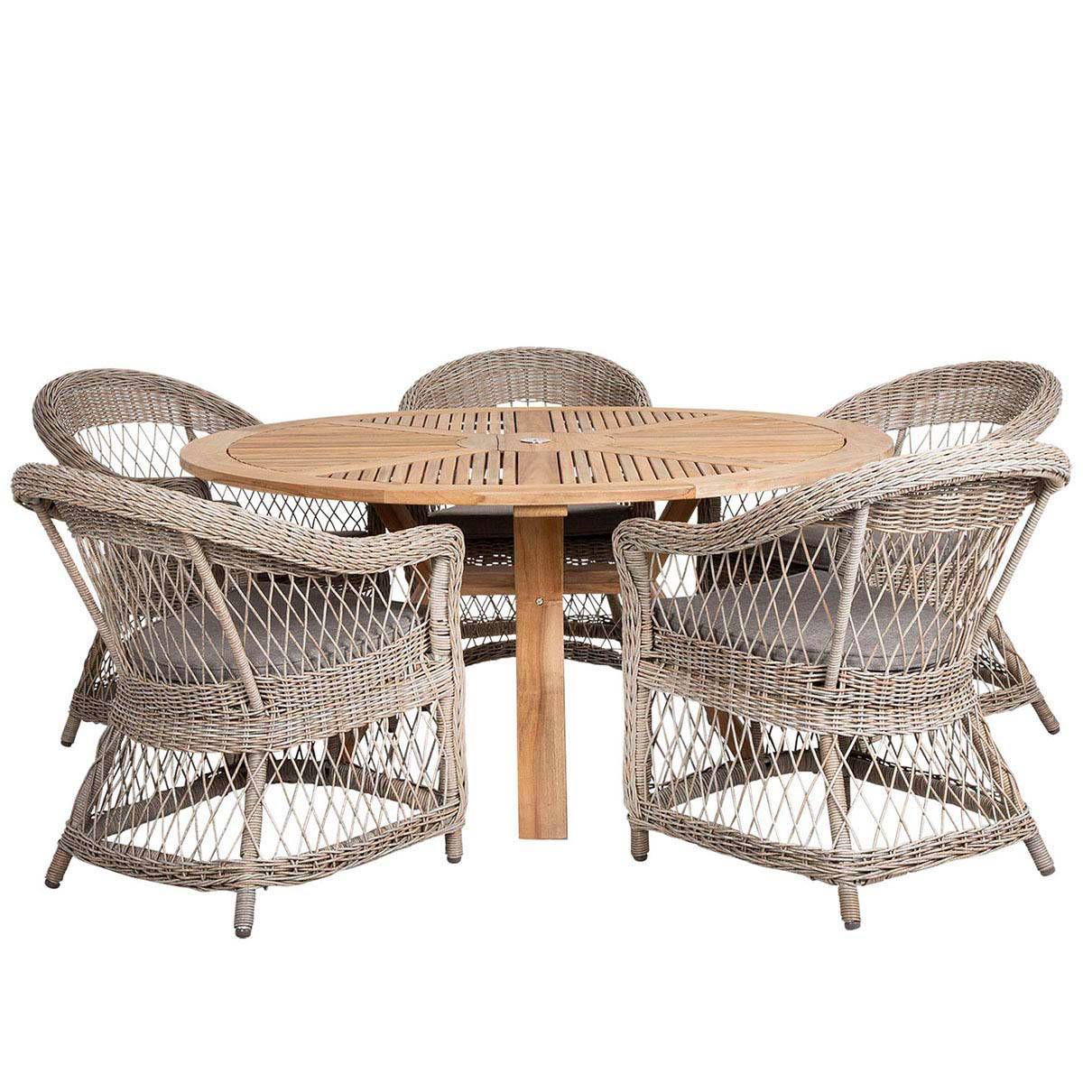 Kamomill/Circus matgrupp - 5 stolar - Ø150 cm - Beige/Träfärgad