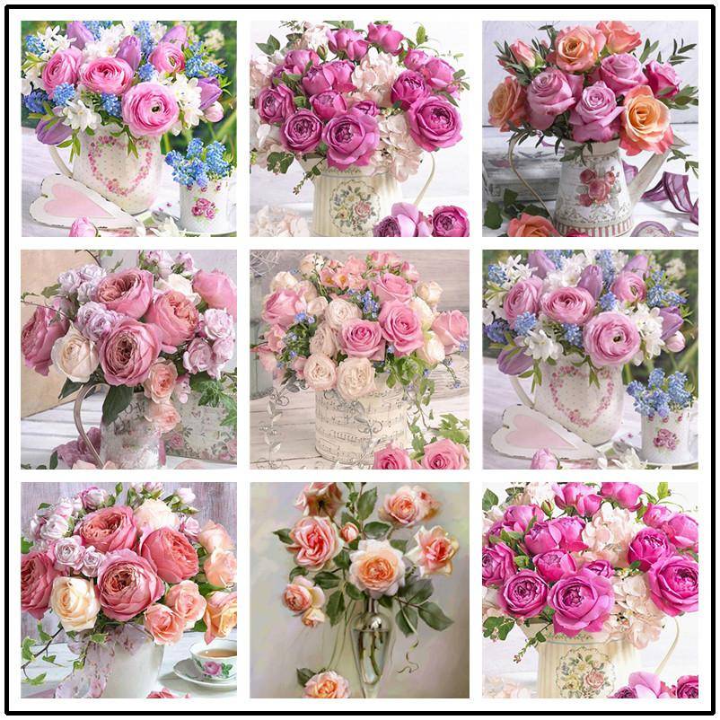 5D DIY Diamantmålning Blomma Korsstygn Kit Mosaik Diamantbroderi Rose Full Rund Borr Heminredning