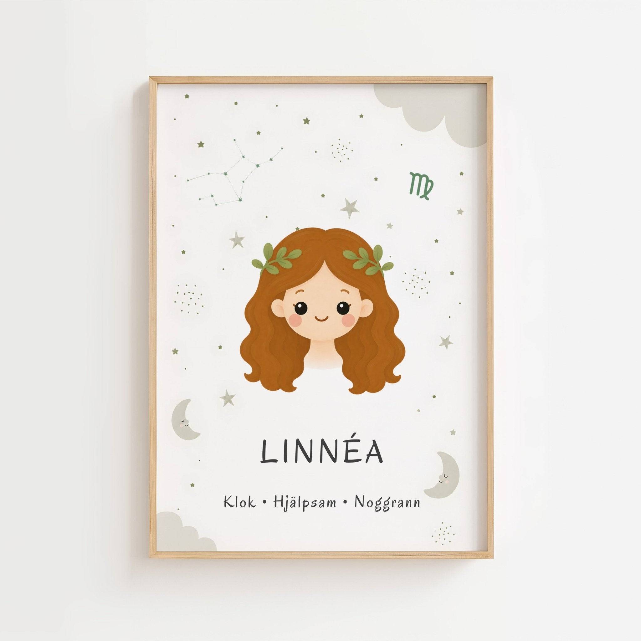 Stjärntecken jungfrun med namn-50x70 cm / 20x28″ / Utan ram / -