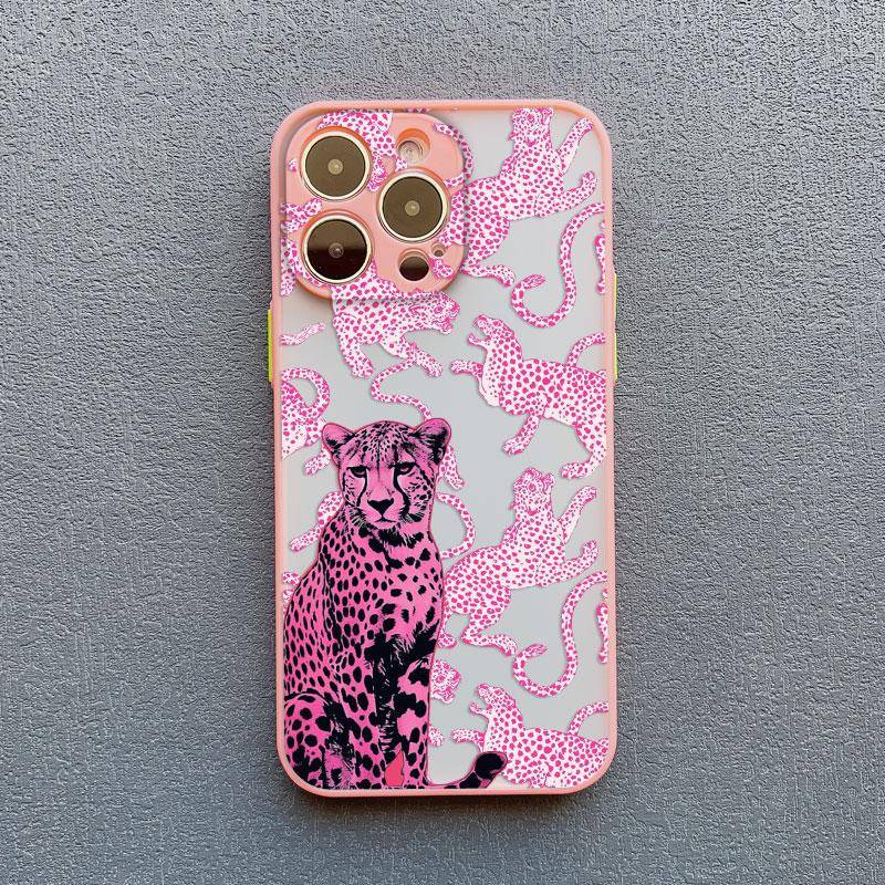 Rosa Leopardmönster Telefonfodral För iPhone 16 15 Pro Max Plus 17 Pro Max 14 13 Mini 12 11 Pro Max Stötsäkra Baksidesskydd white
