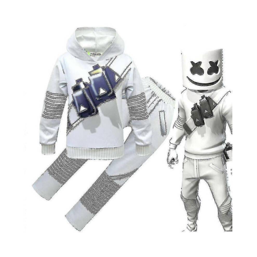 (160 11-12 Years, B) Kids Boys Girls Marshmello Dj Led Mask Hoodie Cosplay Costume Party_SSDLV