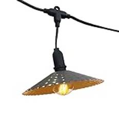 Utomhus ljusslinga 10 lampskärm stål vintage stil Mini VINTY LIGHT HYBRID LED varm vit 6 m sol och nätverk