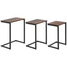 Set med 3 sidobord, C-formade hopfällbara bord i industriell design, platsbesparande med stålram, rustikt för vardagsrummet - 1