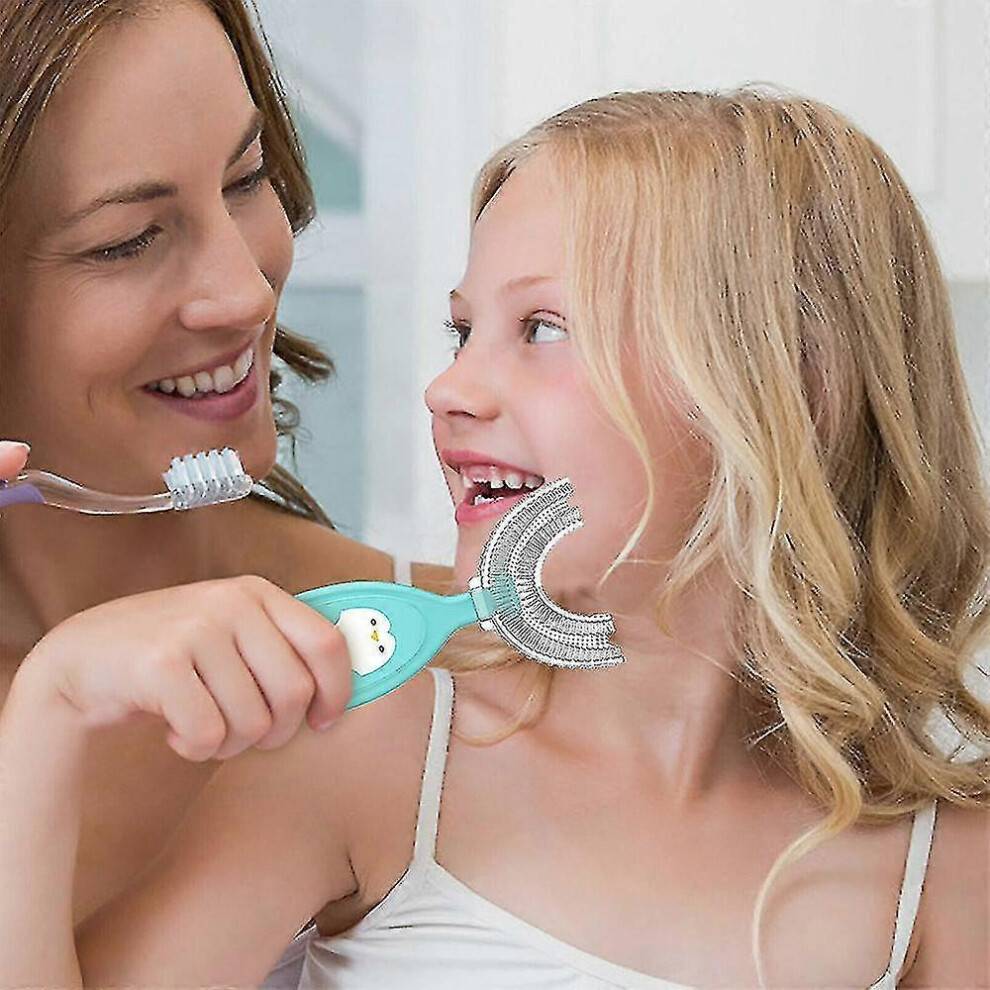 (Large 6-12 Years Old, Blue) children Soft U-shape 360 Thorough Cleansing Toothbrush For Ages 2~12