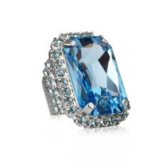 Caroline Svedbom Alexa Cocktail Ring Rhodium Aquamarine