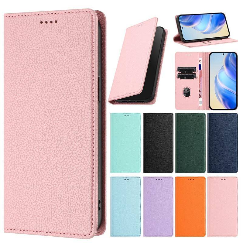 Läderfodral För Iphone X XS XR 6 6S 7 8 11 Plus Pro Max SE 2 3 4 2020 2022 2024 Självstängande Kortfack Plånbok Flipskydd Skal orange
