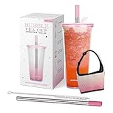 HYDRATE 2. ONE 700 ml Bubble Temugg med Boba sugrör och bärhandtag | Mugg med lock av plast, mugg perfekt som cocktailglas, för te med Boba-pärlor och iskaffe eller smoothie