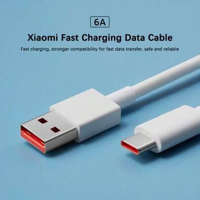 Xiaomi 6A Typ-C-kabel 90 cm - För 120W/67W/45W/33W snabbladdning, Fungerar med Xiaomi/Redmi/POCO, OnePlus, Android-enheter - Vitt