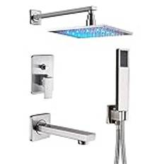 shower head LED-ljus Badrum Duschblandare Set 3-vägs Mässing Inbyggd Box Kontrollventil Badkar Duschblandare Kran Mässing Duschmunstycke, 16 tums Duschhuvud rainfall shower head
