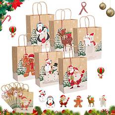 12 stycken presentpåsar jul, papperspåsar, presentförpackning, presentpåsar med handtag kraftpapper, papperspåsar jul, godispåsar, presentpåsar, jul