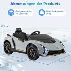 Børne elbil Lamborghini med fjernbetjening & LED-lys & Horn børnevogn grå