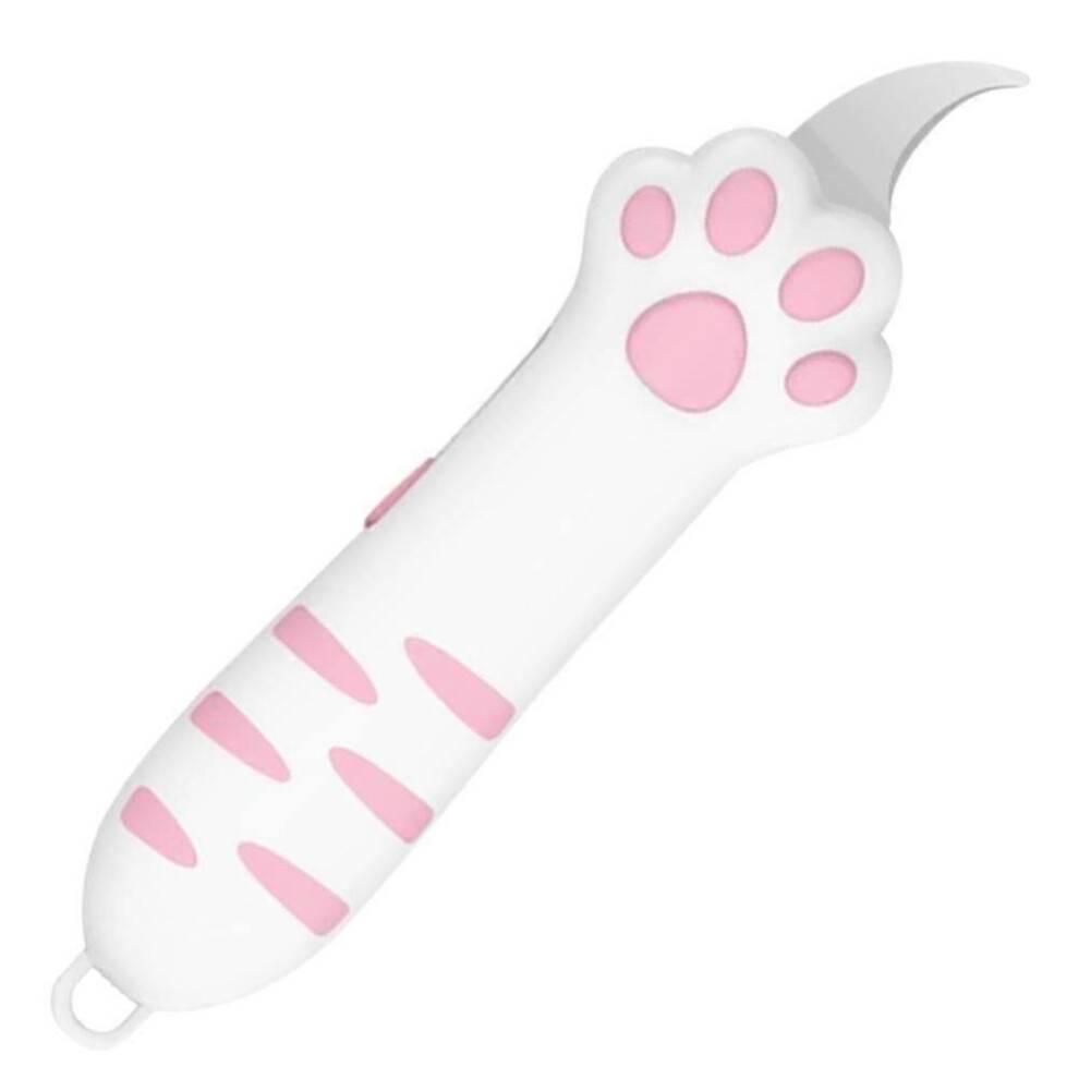 (Pink) Cute Retractable Box Cutters Cat Paw Shaped Mini Utility Knives for Cardboard Cutting
