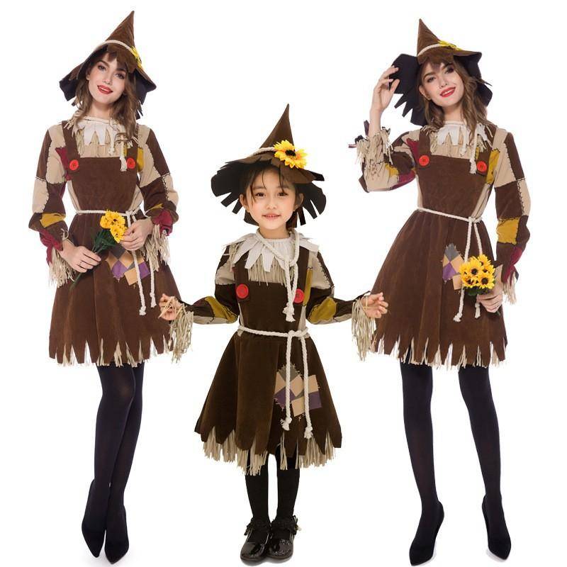 Wizard of Oz Scarecrow Cosplay Costume, Adult & Kids Parent-child Drama Stage Outfit cm