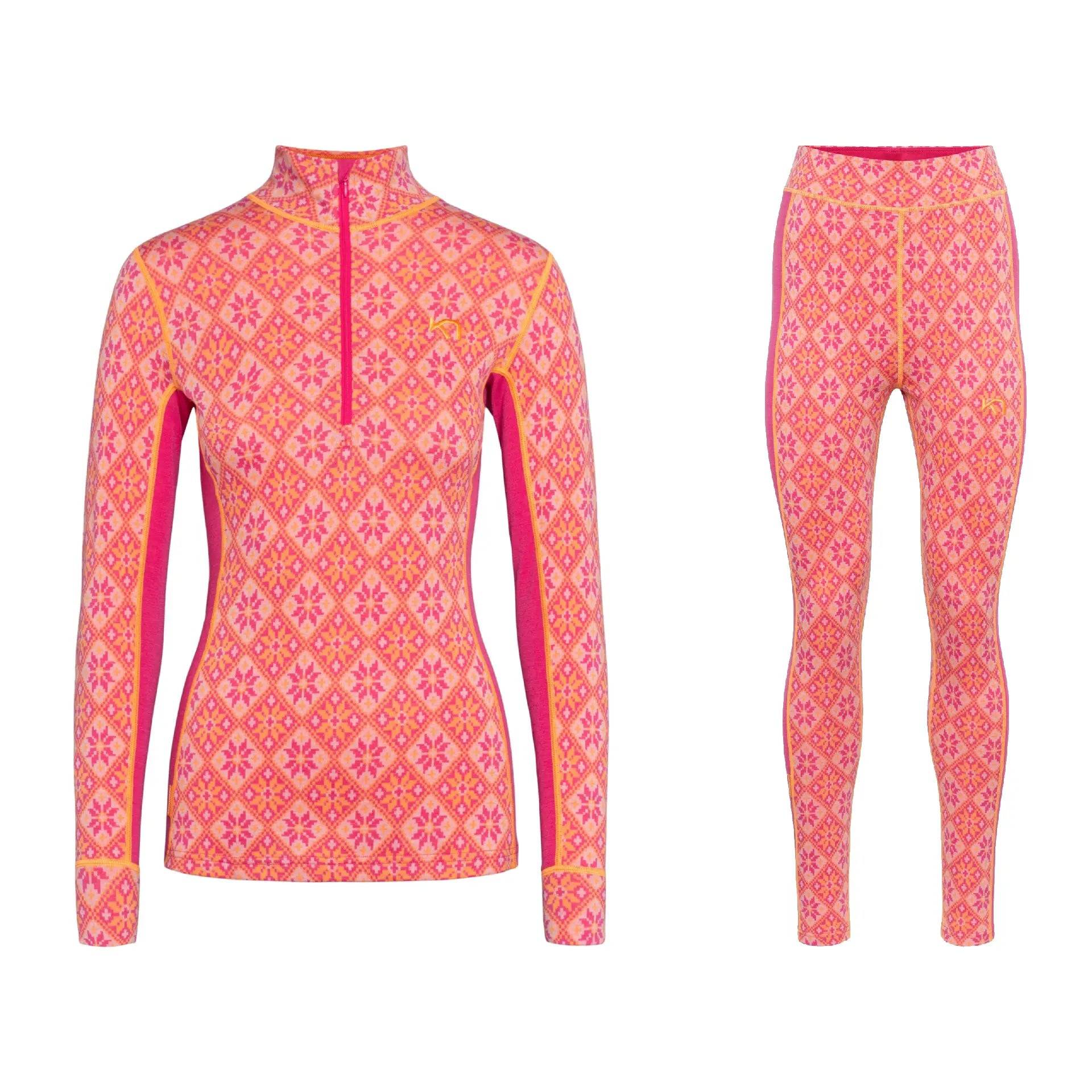 Kari Traa Rose Half Zip High Waist Skiundertøj Sæt Dame - Berry Pink - S / XL