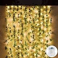 Ljusslingor inomhus 100 LED 10 m batteridrivna girlang ljusslingor konstgjorda murgröna blad, 8 lägen LED murgröna klätterväxt ljusslinga vattentät dekoration för rum trädgård balkong bröllop utomhus