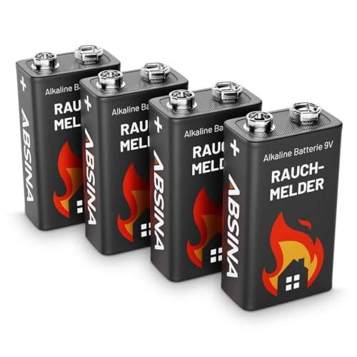 ABSINA 9-V-Batterie Rauchmelder - Alkalisch - Langlebig