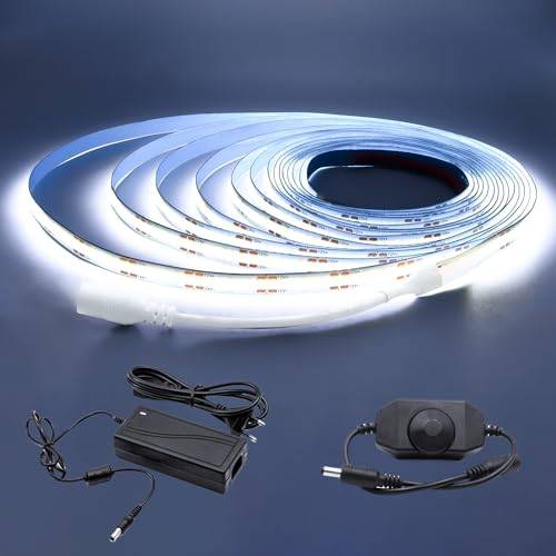 Arotelicht COB LED-remsa 12V COB LED-remsor Kall vit led strip 5m 6000K 320LEDs/m Dimbar Led Light Tape High Density med Dimmer Adapter IP20 för sovrum Kök Heminredning