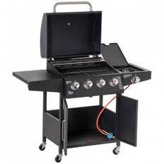 Gasolgrill 4 Brännare + 1 Sidobrännare Svart med Hjul 132,4 cm x 55 cm x 109 cm