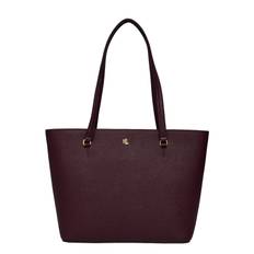 LAUREN RALPH LAUREN Crosshatch Leather Medium Karly Tote |Burgundy |One Size