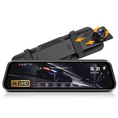 4K spegelbilkamera backspegelkamera med 64G SD-kort backkamera spegelbilkamera med 10" IPS pekskärm dashcam bil fram bak 170° vidvinkel WDR loopinspelning G-sensor