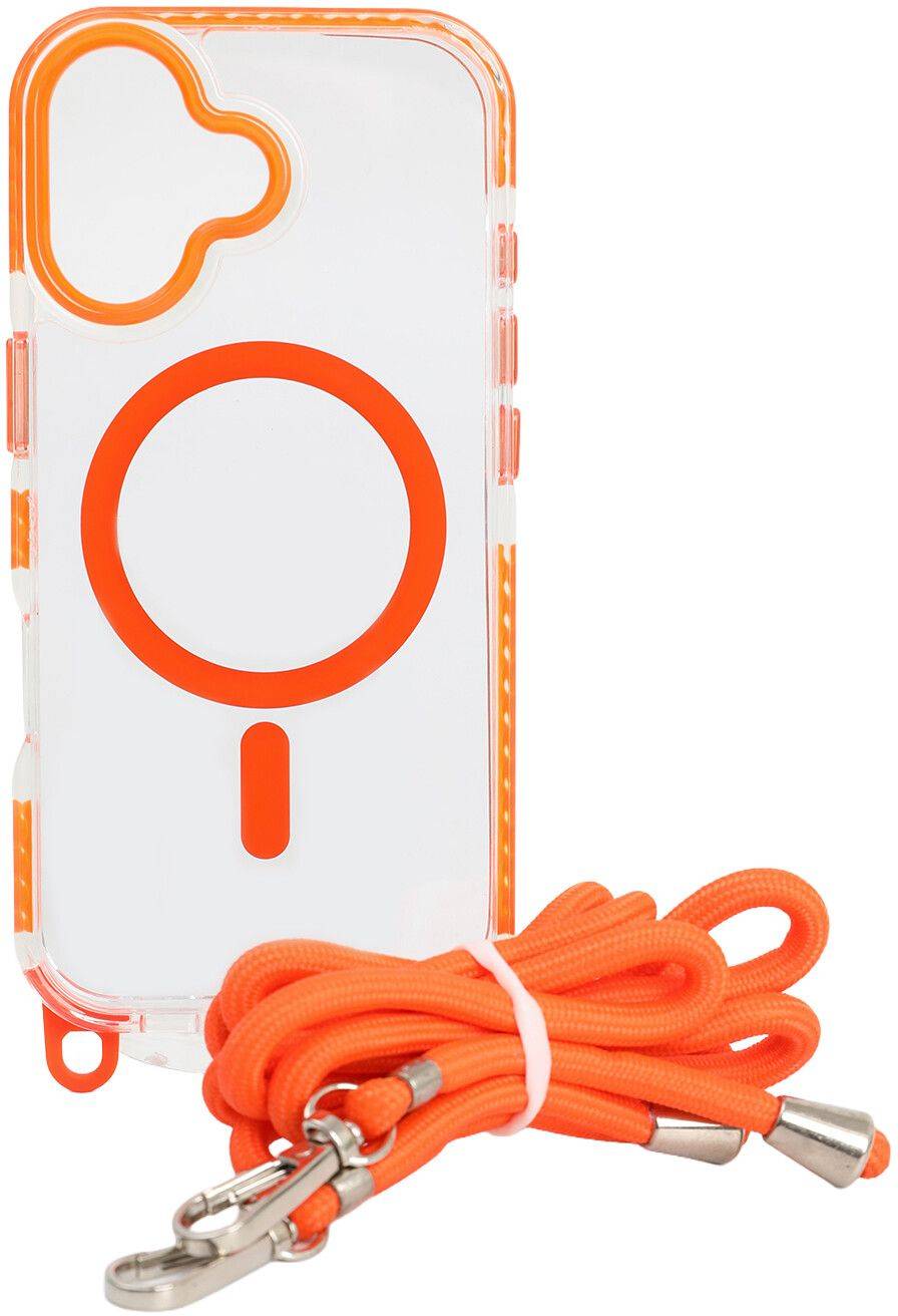 Trolsk Mobilskal med MagSafe och Rem (iPhone 17) - Orange - Stöttåligt TPU/PC-skal, MagSafe-kompatibelt, nackrem/halsband, transparent, svart lila orange