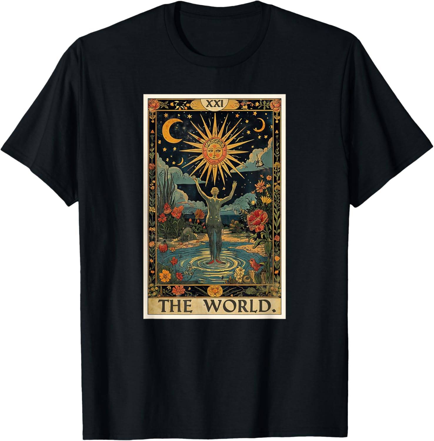 Världen Tarotkort XXI Mystisk Esoterisk Design Herr Casual Bomull Grafisk T-shirt Resa cm