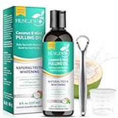 Ljusande olja munsköljning, naturlig kokosolja och pepparmynta olja dra olja med tungskrapa, pepparmyntolja ayurvedisk munsköljning tänder blekning, fräsch andedräkt och friskt tandkött, 237 m