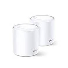 TP-Link Deco X60 Mesh WLAN-set (2-pack) Wi-Fi 6 AX5400 Dual Band router och repeater, 2 x gigabit-portar för varje enhet, rekommenderas för hus med 3–5 sovrum, omfattande ungdomsskydd, WPA3