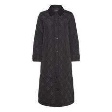 LAUREN RALPH LAUREN Corduroy-Trim Diamond Quilted Maxi Coat |Svart |XS