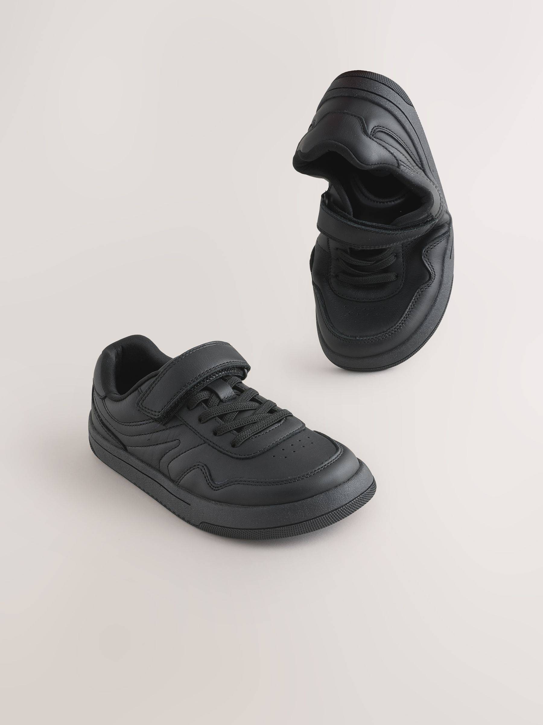 Next Black Standard Fit (F) Leather Barefoot Touch Fastening Elastic Lace School Shoes - EU 41 (UK 7)