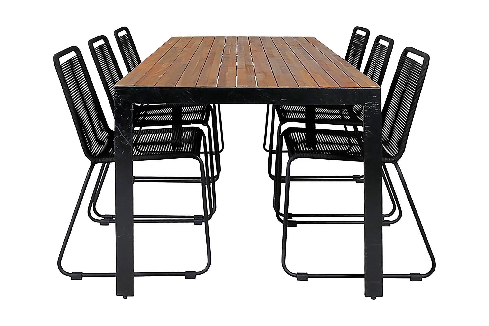 Venture Home Bois Matgrupp Utomhus 205cm + 6 Lindos Stapelbara Matstolar - Svart/Grå Matgrupper utomhus