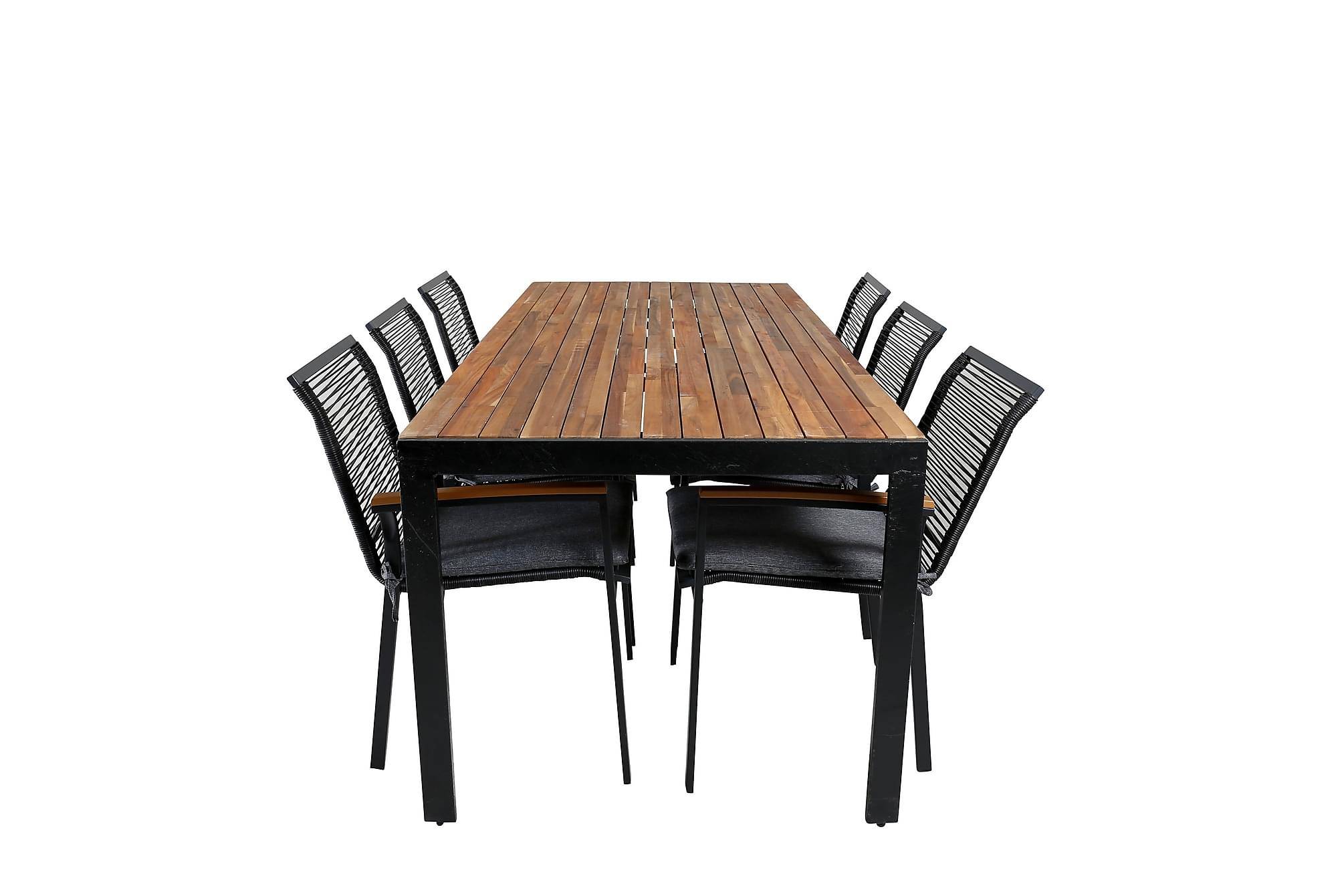 Venture Home Bois Matgrupp Utomhus 205cm + 6 Dallas Matstolar - Svart/Brun Matgrupper utomhus