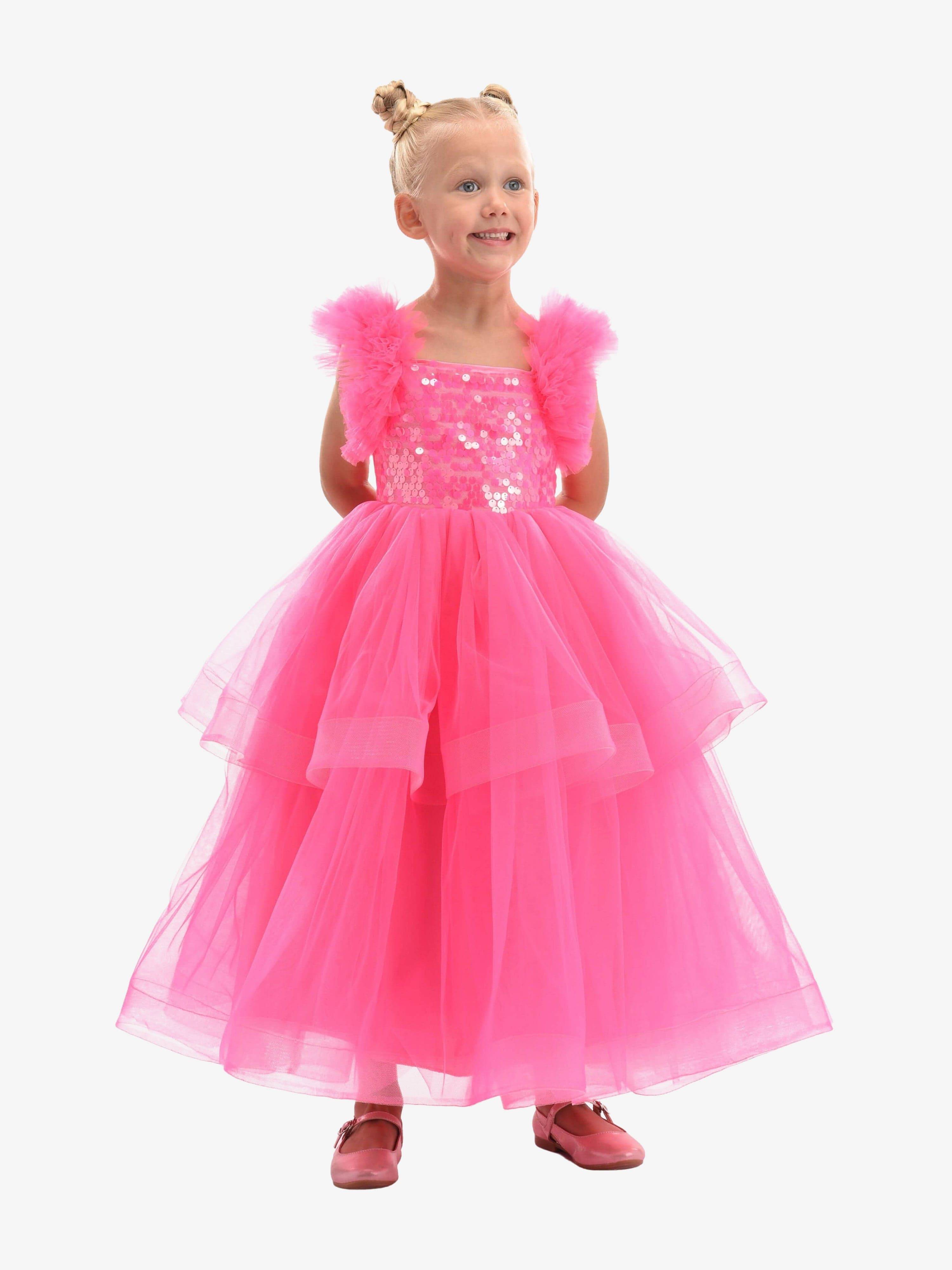 Fuchsia Peralta Sequin Ruffle Tulle Dress - Pink / 5Y (5Y)