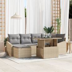 vidaXL Trädgårdssoffset Set om 7 Beige, Grå Rotting, Polyester