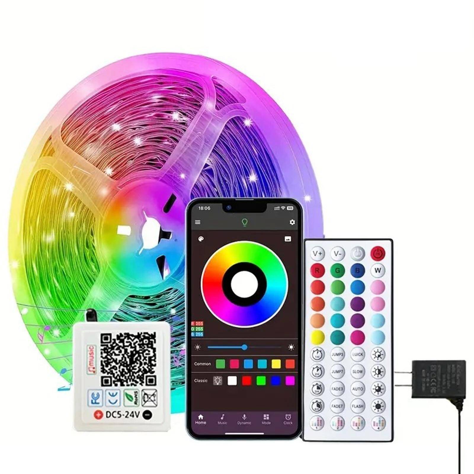 RGB Ambient Ljusremsa Fjärrkontroll och Appstyrning 16 Miljoner Färger Timerfunktion Musiksynkronisering för Rum 10m