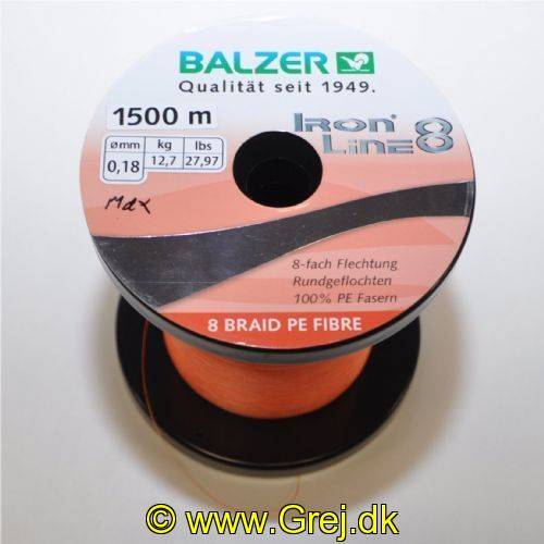 Iron Line 8 fletline - 0,18mm - Brudstyrke:12.7kg. - Farve:Orange - Vælg antal meter