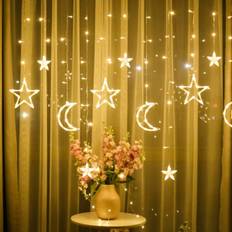 Star Moon Curtain Lights, 3,5 m Moon Curtain Light Ramadan, LED Star String Lights, Star Curtain Lights, Dekorativ lampe til vinduet, jul