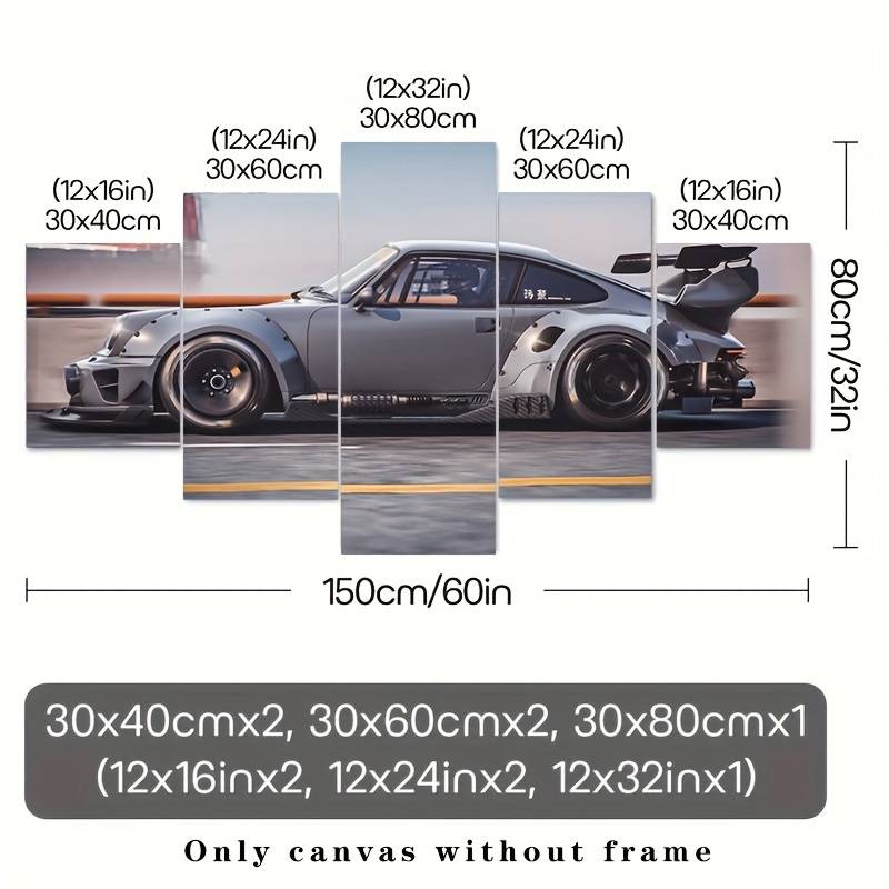 TEMU 5pcs Of Sports Car Canvas Wall Art For Home Decoration, Sports Car Poster Canvas Print, Gift For , Classic Car Wall Decoration For Living Room Bedroom Kitchen Decoration, Perfect Gift, No Frame